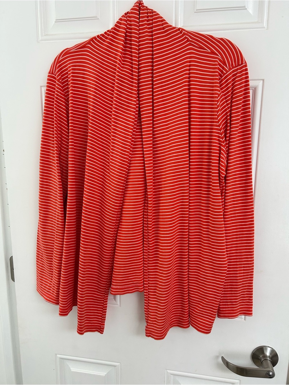 LL Bean Supima Open Shawl Top Womens size XL Orange White Stripe
